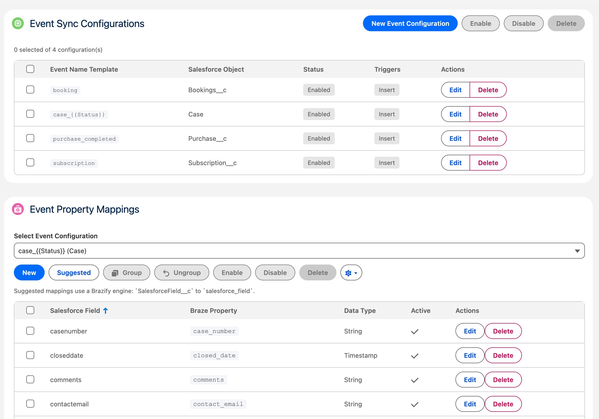Custom events configuration